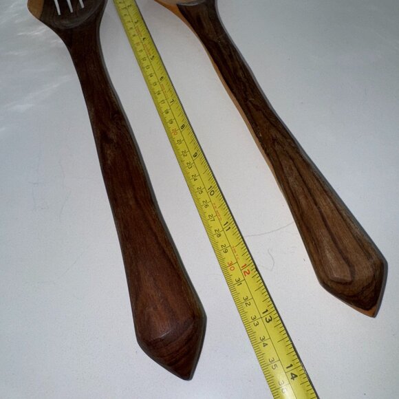 Vintage Olive Wood Salad Forks Utensils Tongs 2 tones - Picture 4 of 5
